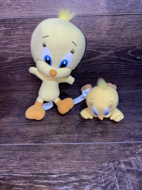 2 Tweety Bird Plush Stuffed 2002 Baby Looney tunes 1997 Play By Play Bean Filled