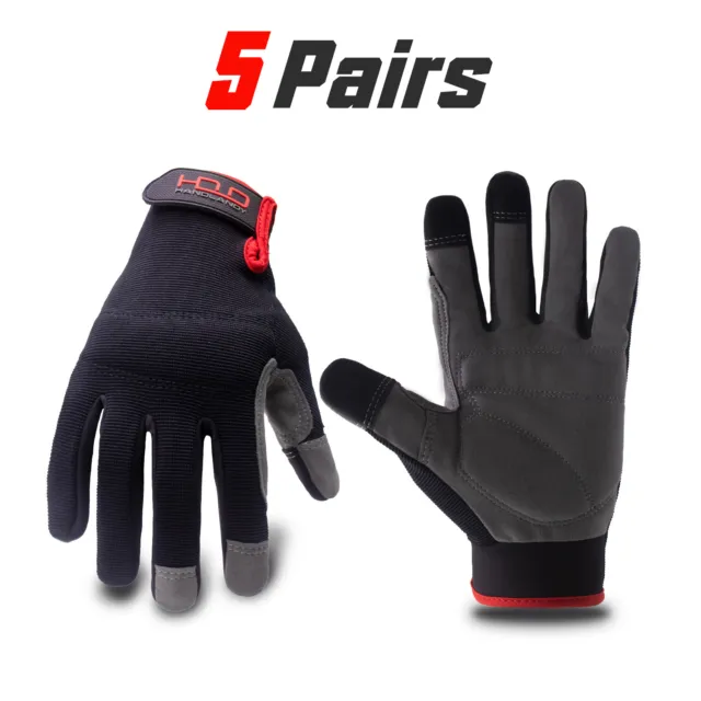 1/2/3/5 Pairs Mens Work Gloves Synthetic Leather Black Working Gloves for Men