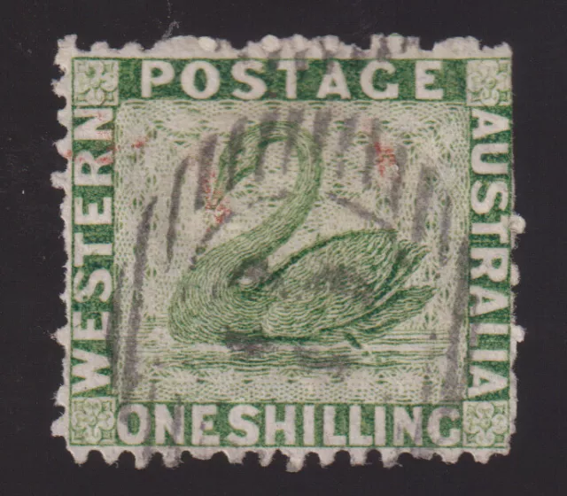 Western Australia 1861 1/ Green Swan with Sideways Swan watermark Used