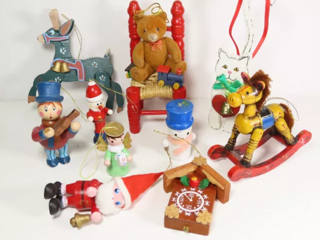 10 Christmas Wooden Ornament Lot Unique Hand Painted Koo Koo Clock Horse C5565