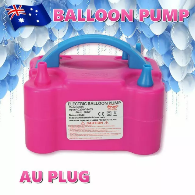 Electric Balloon Pump Ballon Inflator 600W Power 2 Nozzles Portable AU Plug Air