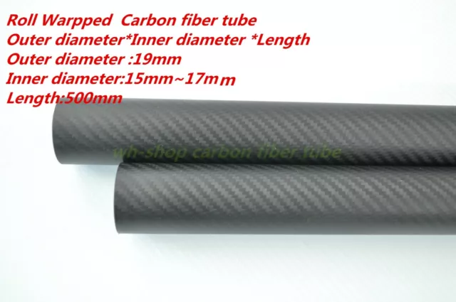 19MM Tubing L500MM 3K Carbon Fiber Roll Wraped Pipe 19x15 19x16 19x17  Poles