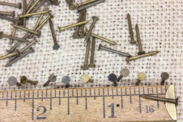 Old 1/2” Brass 100 Nails Escutcheon Tarnish Patina Small Flat Head Brad Vintage