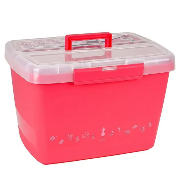Große stabile Nähbox - Nähkoffer - Kunststoffbox (pink) Nähkasten Box Kiste