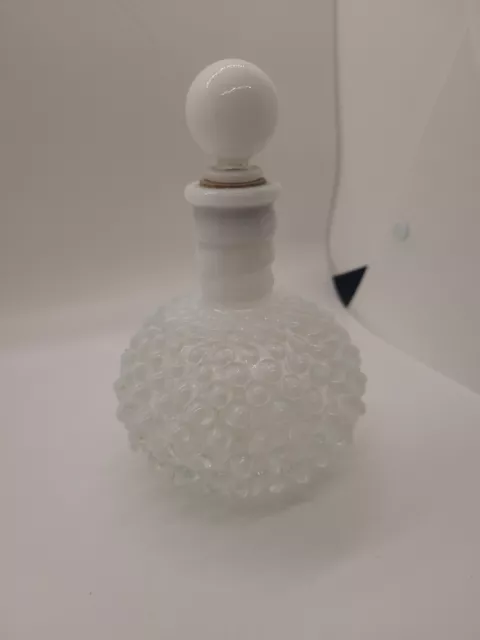 Vintage Fenton Milk White Opalescent Hobnail Glass Perfume Decanter Bottle