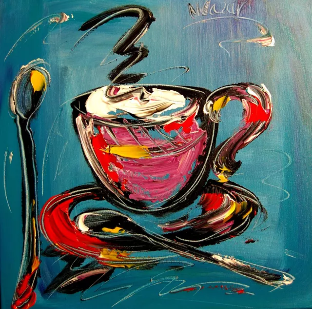 HOT COFFEE MODERNIST ABSTRACT   Oil Painting canvas IMPRESSIONIST   KAZAV G5y4y