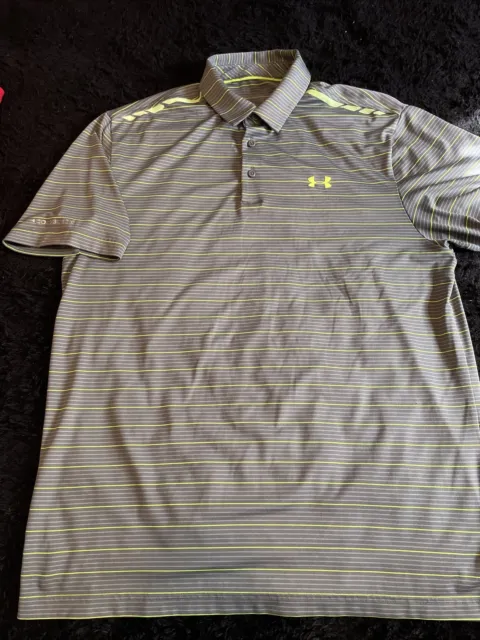 UNDER ARMOUR POLO Mens Large Gray HeatGear Short Sleeve Golf Shirt Size ...