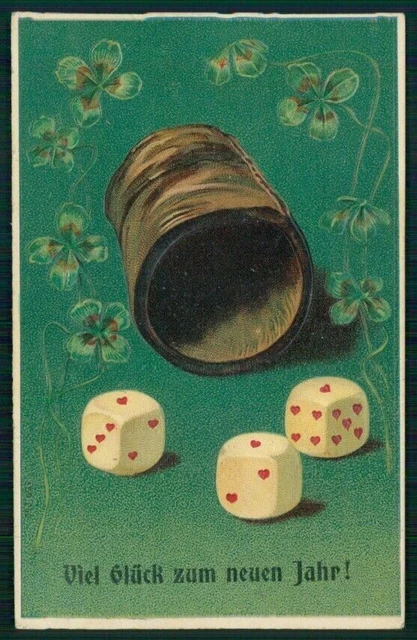 Happy New Year Four Leaf Clover Good Luck Dice Dadi Relief cartolina TC6771