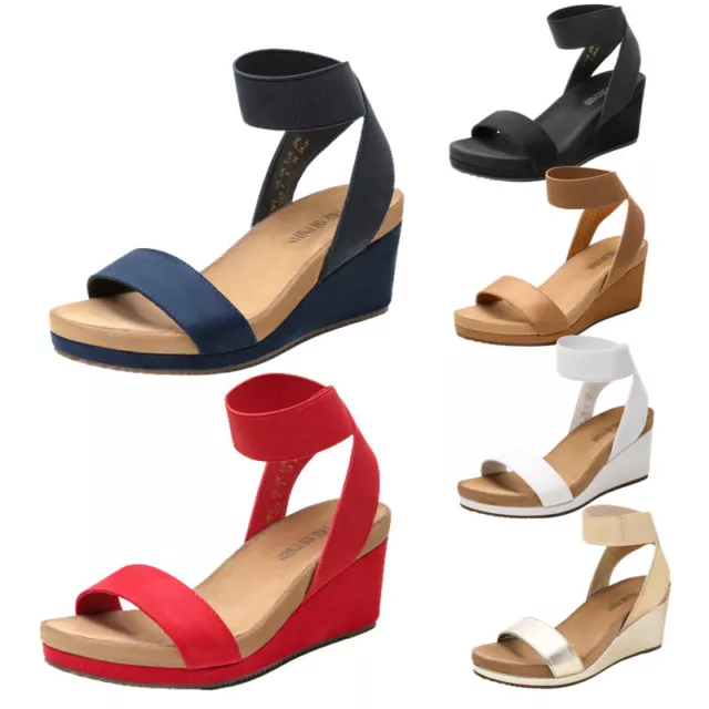 DREAM PAIRS Women's Elastic Ankle Strap Open Toe Platform Dress Wedge Sandals