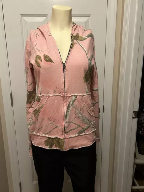 Realtree Pink Camo Jacket, Ladies Zip Up With Hood- Size L