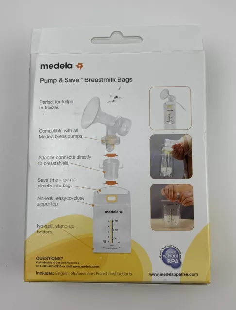 Medela Pump & Save Breastmilk Bags 20ct and 2 Adapters Storage NIB USA AUTHENTIC 2