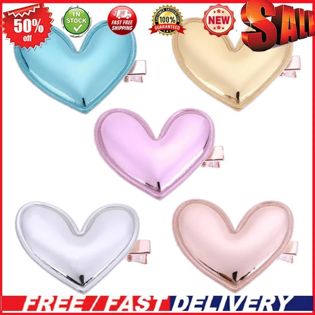 Cute PU Leather Heart-shaped Princess Hairclip Party Headwear Children Shiny