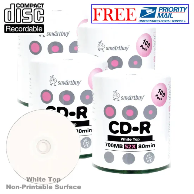 400-Pack SmartBuy Blank CD-R 52X 700MB/80Min White Top Surface Record Media Disc