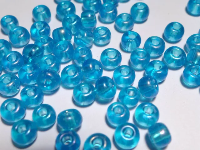 15g 200pc Size 6/0 4.5mm Glass Seed Beads - Trans AB Aqua Turquoise Blue 2