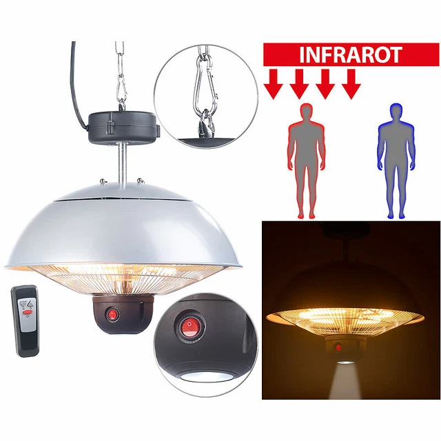 Semptec Infrarot-Decken-Heizstrahler m. Fernbed., 800 - 2.000 Watt, LED, IPX4