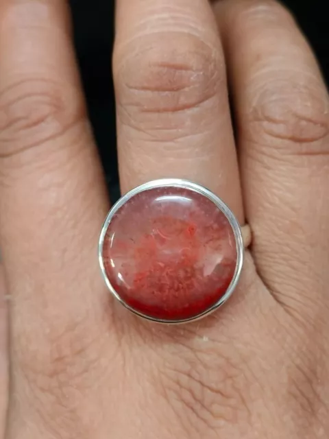 Anillo de plata de ley 925 con piedras preciosas de cuerno rojo y coral,...