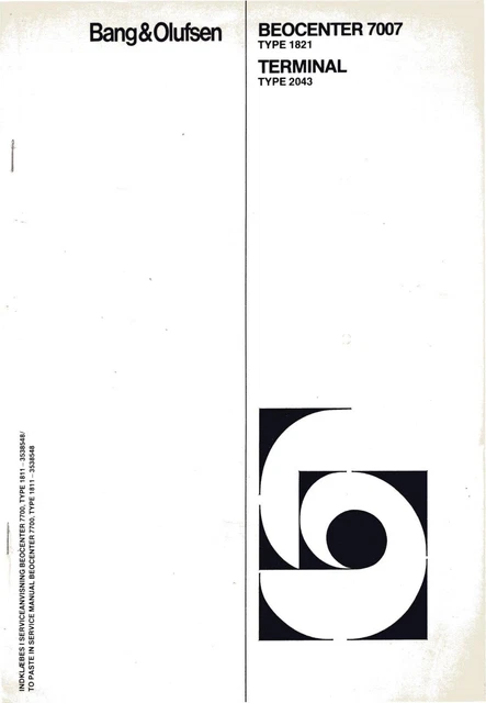 Service Schematics for Bang Olufsen Beocenter 7007 (1821), Terminal(2043)
