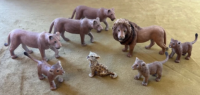 Schleich LION PRIDE FAMILY Lioness Male 3 Cubs Animal 7 Figures+ 06-07 Retired