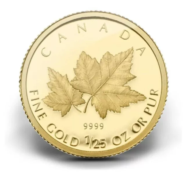 2009 Canada $0.50 RED MAPLE LEAVES 1/25 Oz/ 1.27 Grams Of .9999 Pure Gold Coin