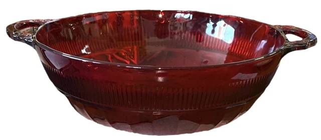 Vintage ANCHOR HOCKING Ruby Red Depression Glass CORONATION Bowl w/Handles