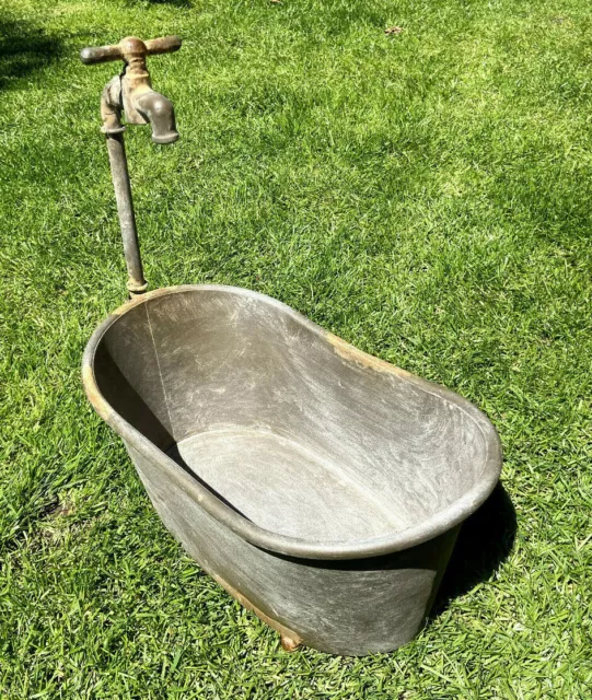 Zinkwanne Blumentopf Badewanne Kräuter Pflanzgefäß Kübel Metallwanne Vintage