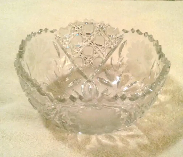 Vintage American Brilliant Cut Glass Bowl Crystal Floral Daisy 8 in