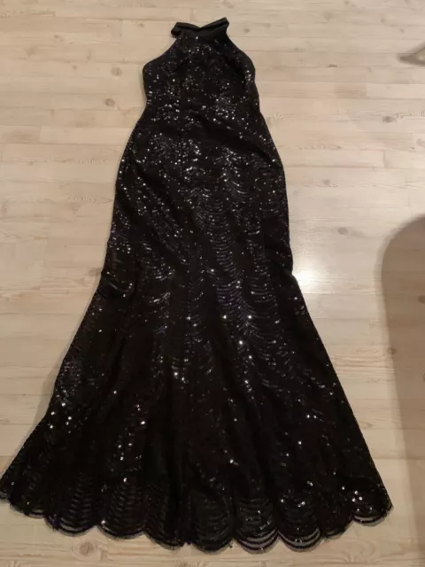 Rickie Freeman by Teri Jon Women's Black Sequined Halter Dress Gown Size 4