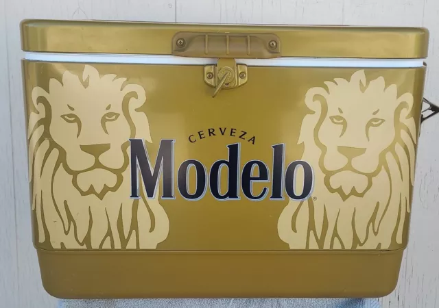 MODELO CERVEZA BEER BRANDED 54 QUART STEEL BELTED GOLD COOLER