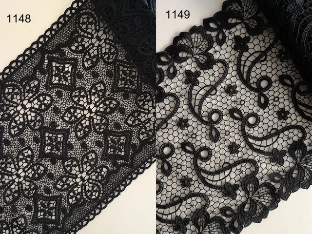 4 Yards 7.5" Wide Rayon Venise  Vintage Victorian Floral Lace Black zhs58
