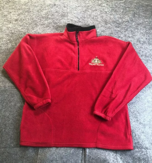 Vintage Trump Plaza Casino Fleece Sweater Mens Large Red 1/4 Zip Pullover