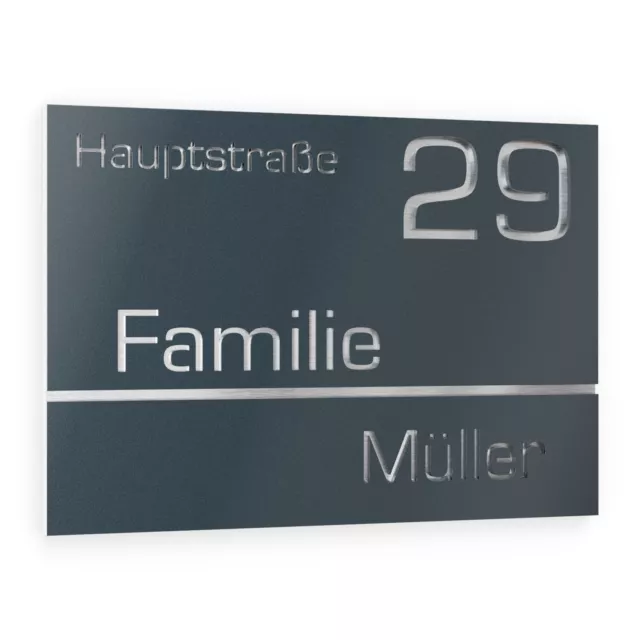 Graviers Haus Nr. und Straße Name Schild Edelstahl RAL7016 anpassbar Hausschild