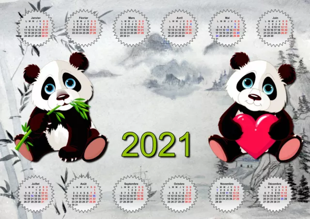 calendrier 2024 panda paysage chinois affiche plastifiée 30 x 40 cm réf 179