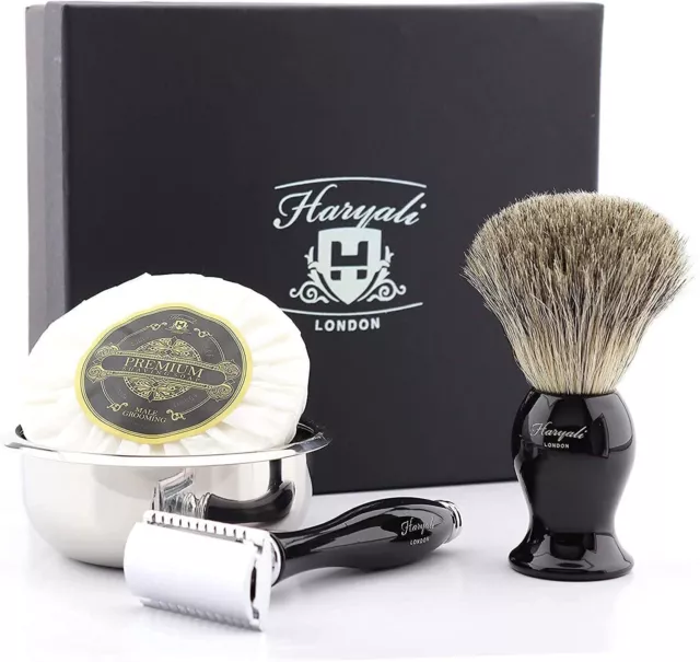 Mens Shaving Kit Brush Razor Soap Bowl Beard Grooming Shave Set With Gift Box UK