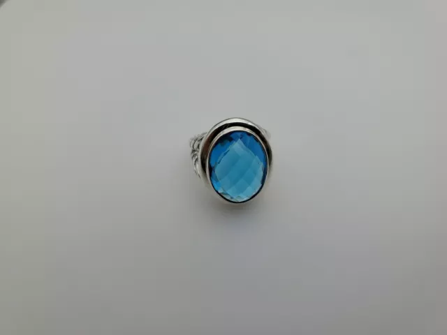 David Yurman Sterling Silver 925 Oval Ring Blue Topaz 13x18mm Size 8