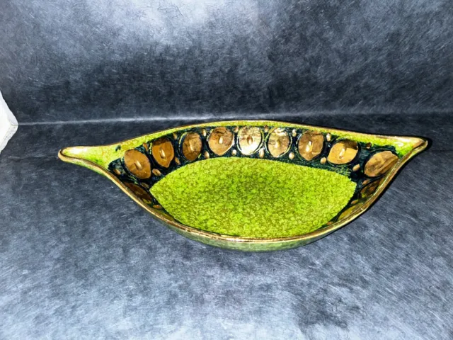 Vintage Bitossi, Italy, Art Pottery, Lush Green with glimmering gold bowl