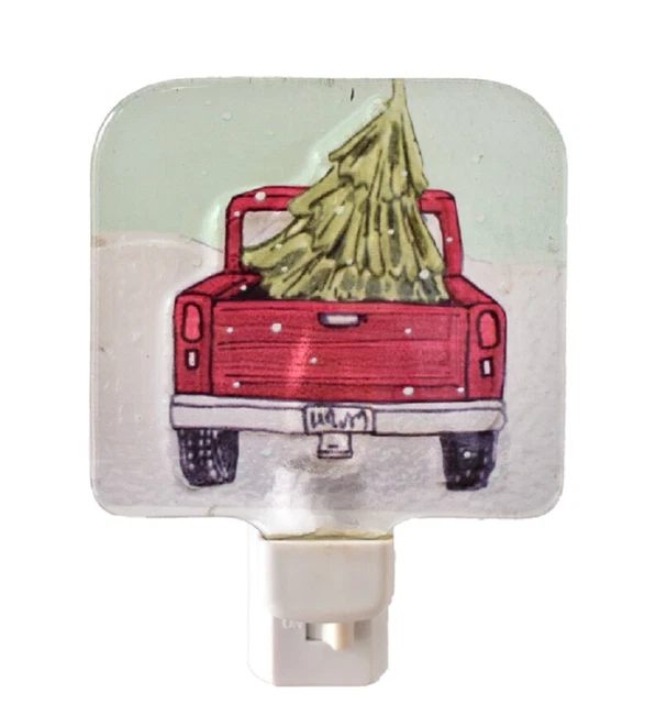 Red Pickup Truck with Christmas Tree Holiday Night Light Electric