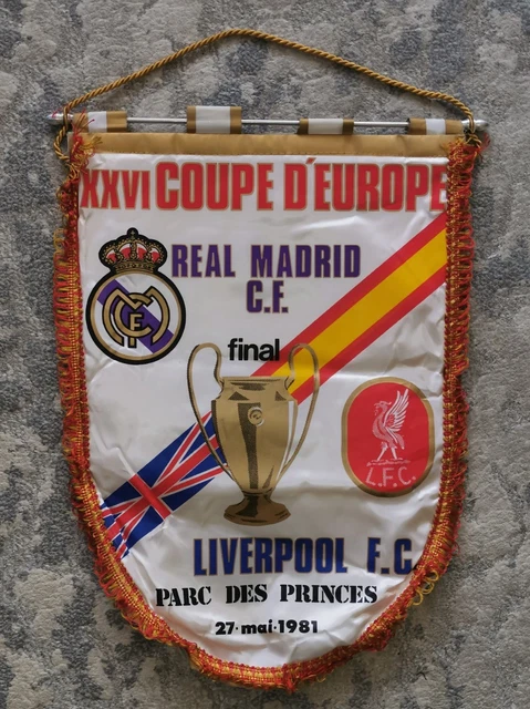 Fanion Liverpool Vs Real Madrid – Coupe D'Europe Des Clubs 1981, Vintage Foot