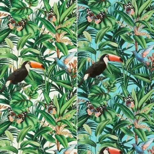 Erismann Paradisio 2 Jungle Exotique Oiseaux Peint Feuilles Toucans - Blanc Bleu