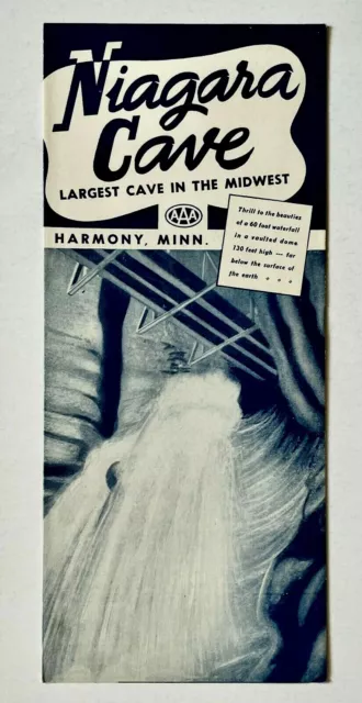 1950s Niagara Cave Harmony Minnesota Vintage Travel Brochure AAA Waterfall Iowa