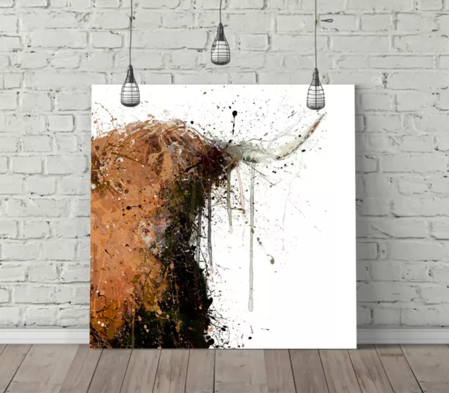 Highland Cow Splash Art Square Canvas Wall Art Float Effect/Frame/Poster Print-