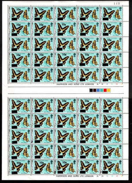 1980 Belize Sc#424/SG#560 - 10c Local Surcharge on 25c Butterfly Full Sheet MNH