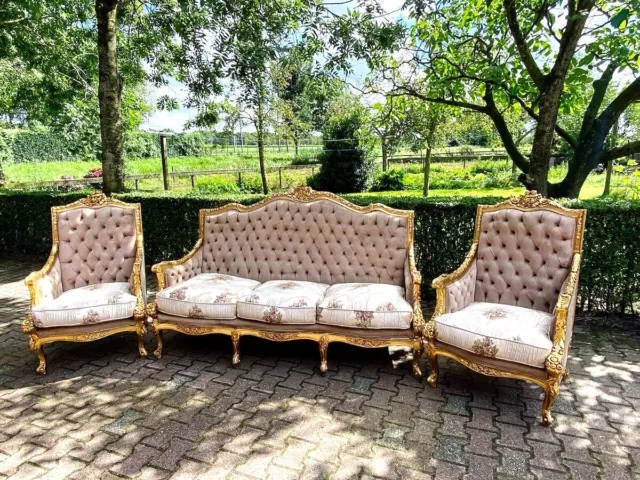 Timeless Elegance: Antique French Louis XVI Sofa Set in Tan Velvet