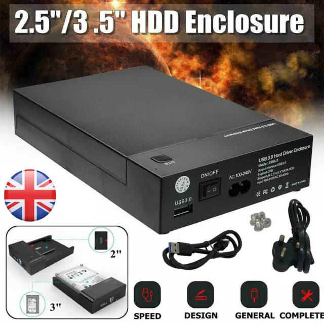 2.5''/3.5''  External SATA USB 3.0 Hard Drive Enclosure Caddy Case HDD Box UK