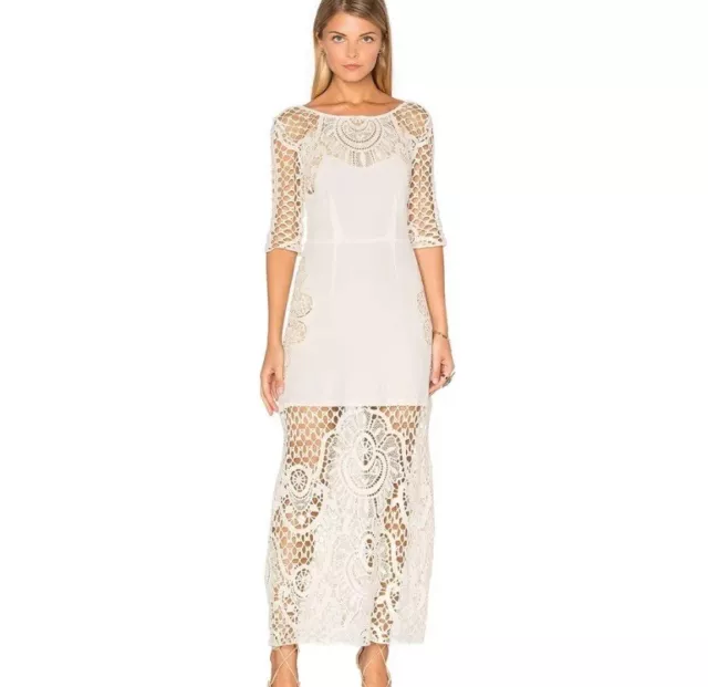 For Love And Lemons Gracey Ivory/Cream Crocheted Maxi Dress with Slip Size M