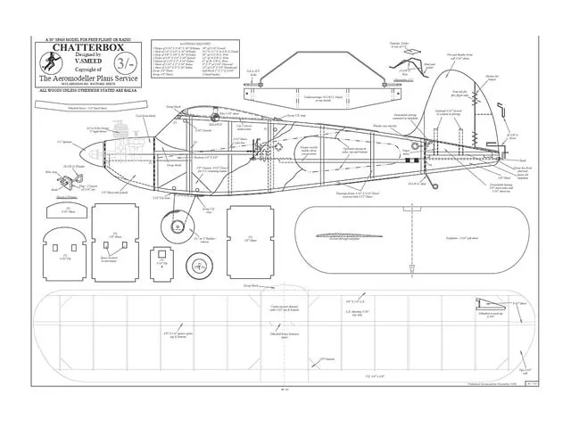 Chatterbox von Vic Smeed - Freiflug/RC Modellflugzeug ~ lasergeschnittenes Balsa/Lageteile 3