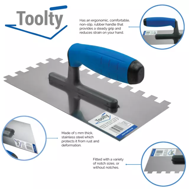 Toolty Stainless Steel Adhesive Grouting Tiling Notched Trowel Rubber Handle DIY