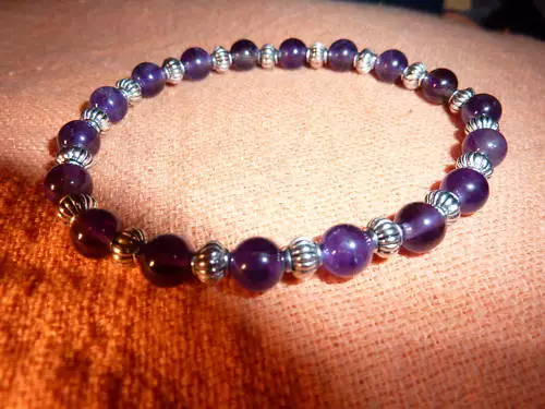 Bracelet AMETHYSTE&ARGENT DU TIBET  Litho-Reiki