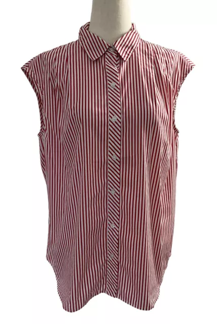 Liz Claiborne Women Size Medium Red White Button Up Shirt Sleeveless  (5-248)