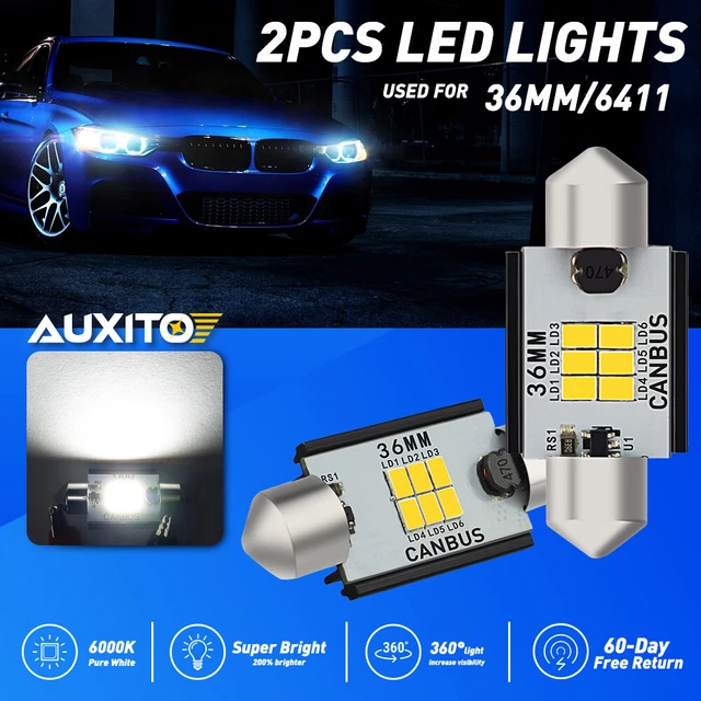 2Pcs White Festoon Interior LED License Plate Lights Bulbs For Mercedes CANBUS
