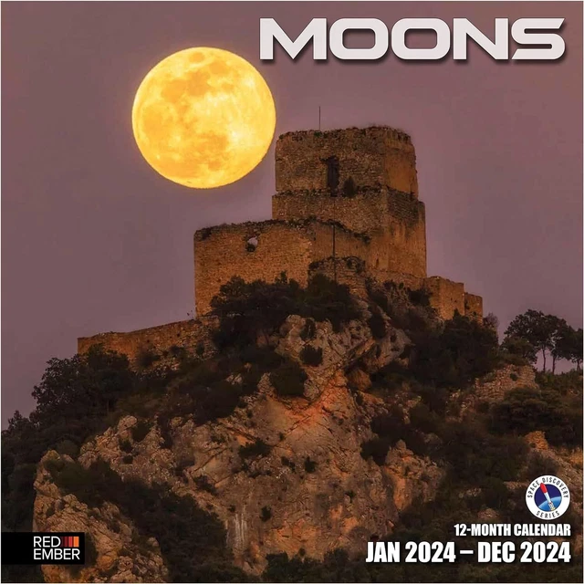 RED EMBER MOONS 2024 Hangable Monthly Wall Calendar 12" x 24" Open